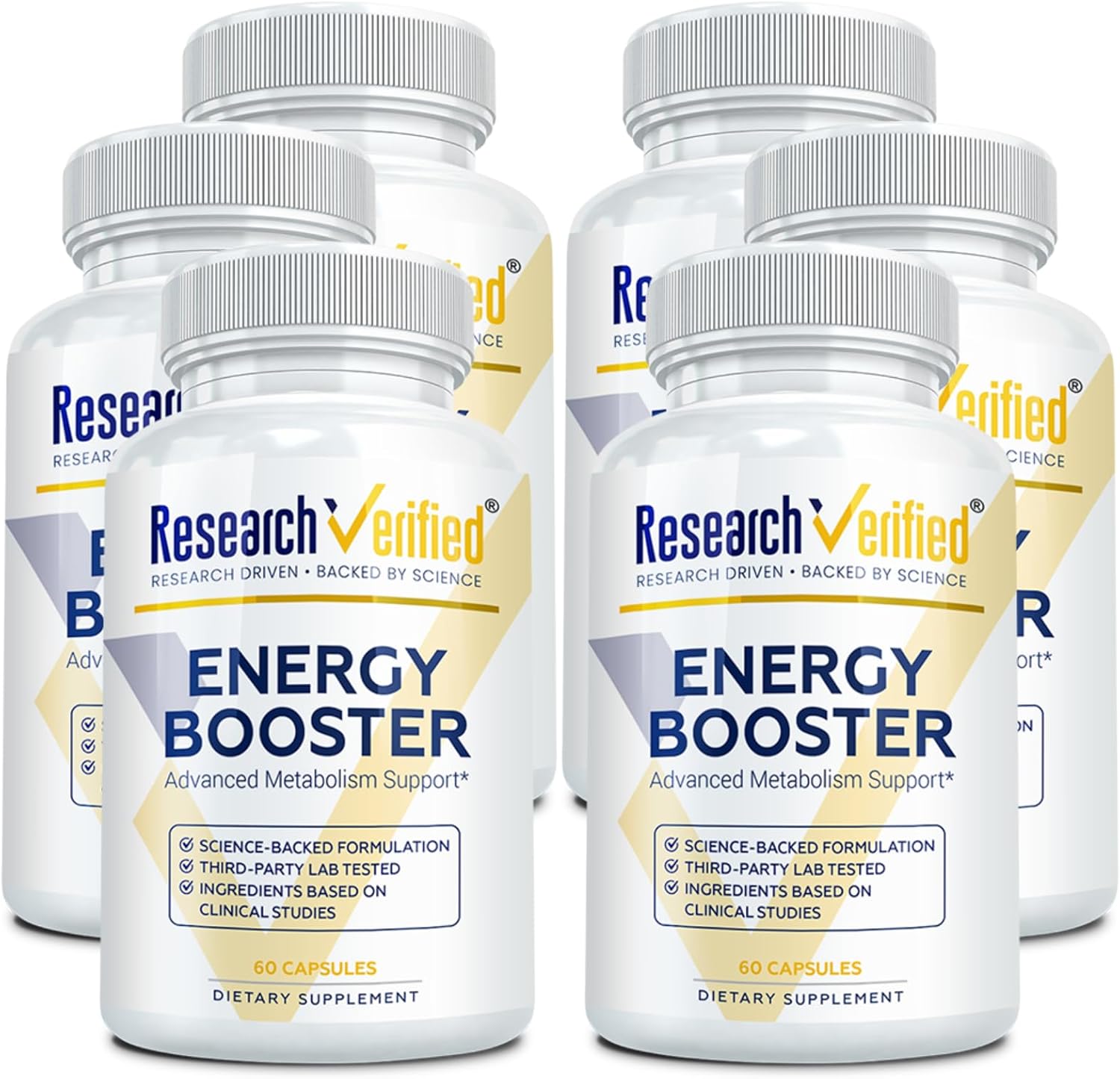 Research Verified Energy Booster - Natural Energy Support - 360 Capsules - Caffeine Free - B Vitamins and Adaptogens - 6 Month Supply