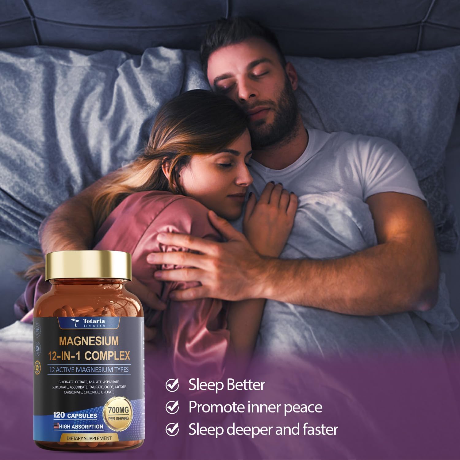 Magnesium Complex 700mg 12 in 1 Magnesium Supplement with Glycinate Citrate Malate Oxide Taurate Aspartate Orotate Magnesium Relaxation,Muscle,Heart Support, Vegan 120 Capsules