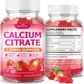 High Absorption Calcium Citrate Gummies 1200mg - Bone & Teeth Support for Adults & Kids, Vegan Sugar-Free Gummies, Strawberry Flavor, 60 Count