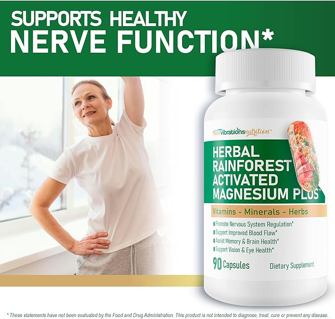 Herbal Rainforest Activated Magnesium Plus - Our Best Magnesium Combo Supplement - with Vitamin D, A, E, K, B6, Folate, B12, Biotin, Iron, Copper, Cayenne, Lions Mane Mushroom, Gingko Biloba & More