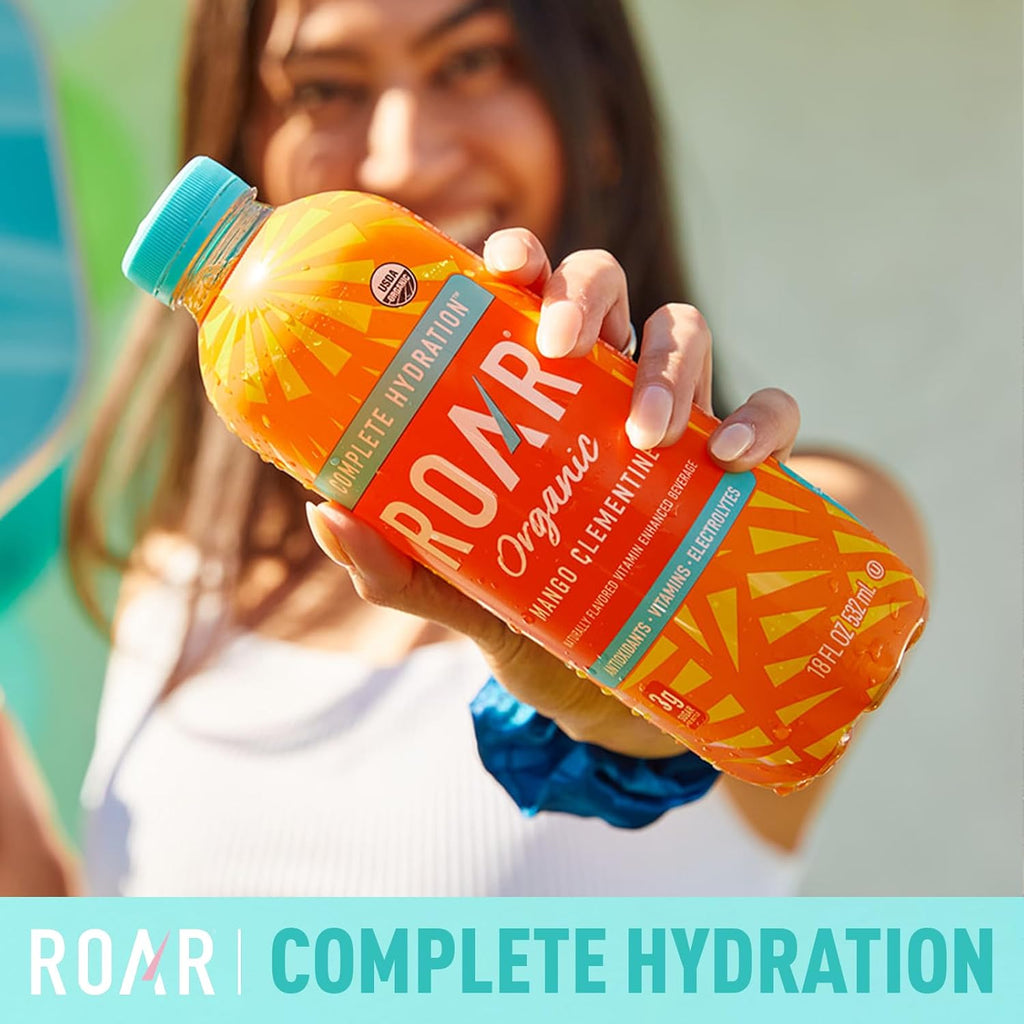Roar Organic Electrolyte Infusions - USDA Organic - Mango Clementine - with Antioxidants, B Vitamins, Low-Calorie, Low-Sugar, Low-Carb, Coconut Water Infused Beverage 18 Fl Oz (Pack of 12)