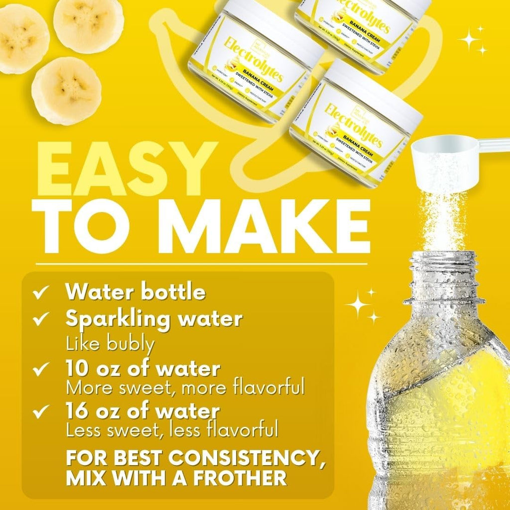 Zero Sugar - Banana Cream Electrolytes Powder - Refreshing Hydration - Caffeine Free Energy with All Natural Ingredients - Vegan, Keto & Paleo - Sugar Free Electrolytes Powder Drink Mix - 37 Servings