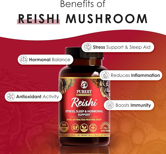 Reishi Mushroom Extract Tablets - 30g Monthly Supply - Dual-Extraction Fruiting Body - 35%+ Beta-glucans + Active Compounds - Pure Hardwood Log Grown - No Fillers or Additives