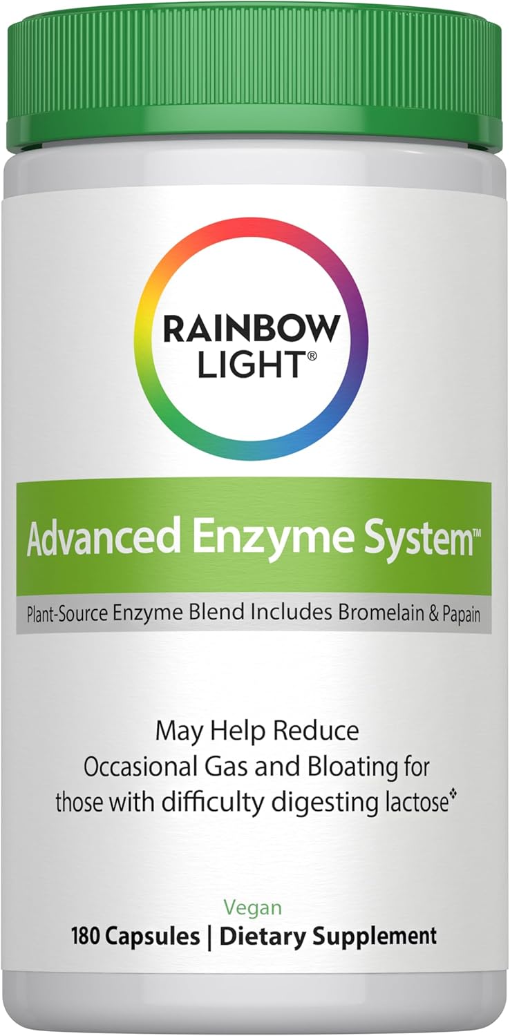 Rainbow Light Advanced Enzyme System, Plant-Source Enzyme Blend, 180 Capsules (Package May Vary)
