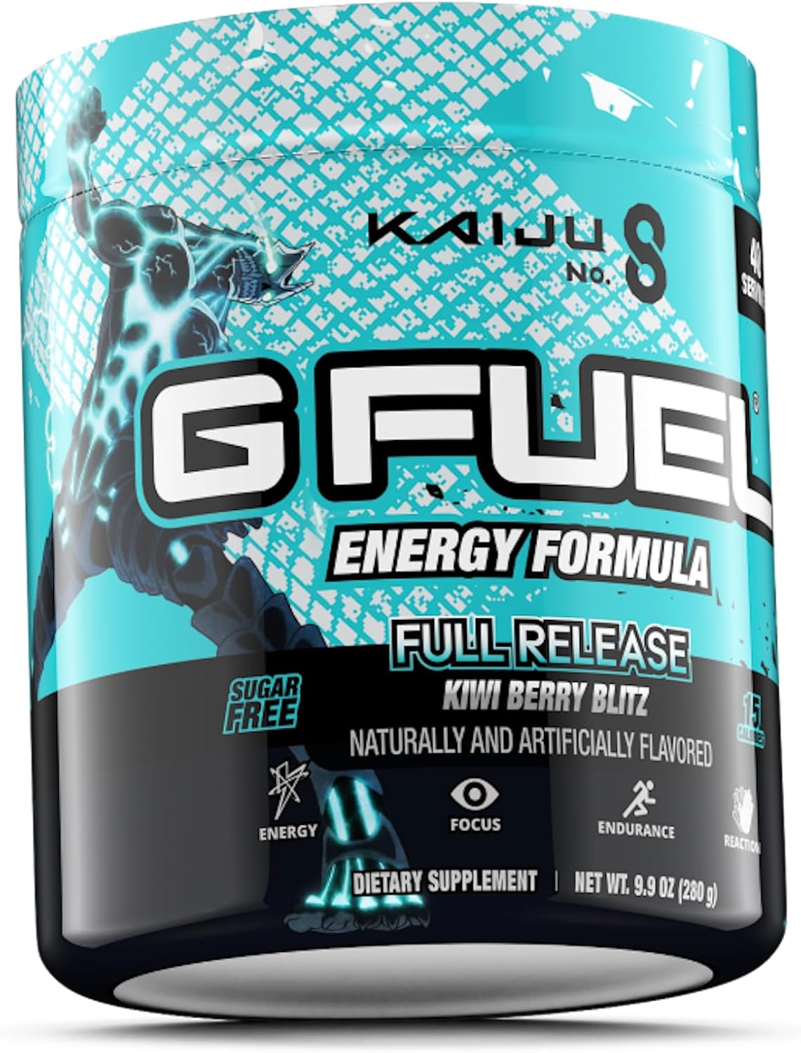 G Fuel Full Release Energy Drink Powder, Pre Workout Caffeine Mix for Gaming, Sugar Free Focus Amino, Vitamin + Antioxidants, 9.9oz (Kiwi Berry Watermelon, 40 Servings)