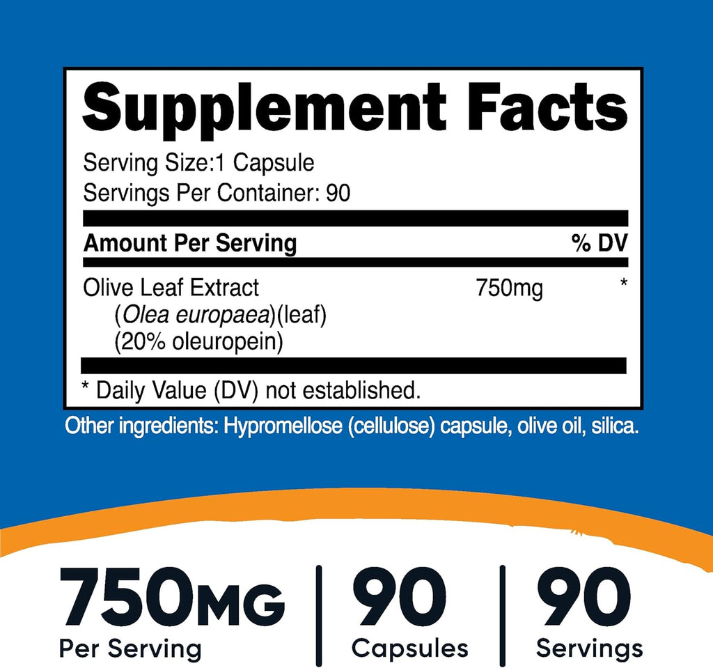Nutricost Olive Leaf Extract (20% Oleuropein) 750 MG, 90 Capsules - Non-GMO, Gluten Free