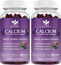 Calcium Magnesium Zinc Gummies with Vitamin D3 - High Absorption Complex Calcium Supplement with Sea Moss, Elderberry for Bone, Muscles, Immune, Mood & Sleep Support, Vegan - 60 Gummies (2 Pack)