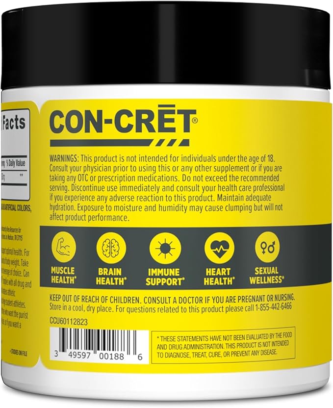 CON-CRET Creatine HCl Powder | Muscle, Cognitive, Cellular Energy Support | No Bloating or Cramps | USA Made & NSF Certified | Lemon Lime (64 Serving)