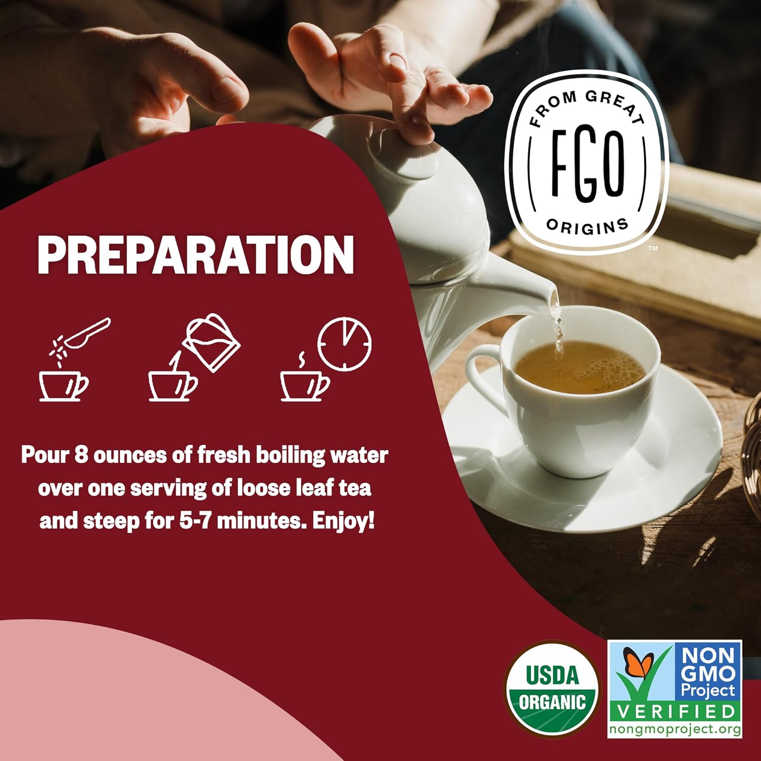 FGO Organic Red Raspberry Loose Leaf Herbal Tea, Cut and Sifted, Caffeine Free, Resealable Bag, 4oz (Pack of 1)
