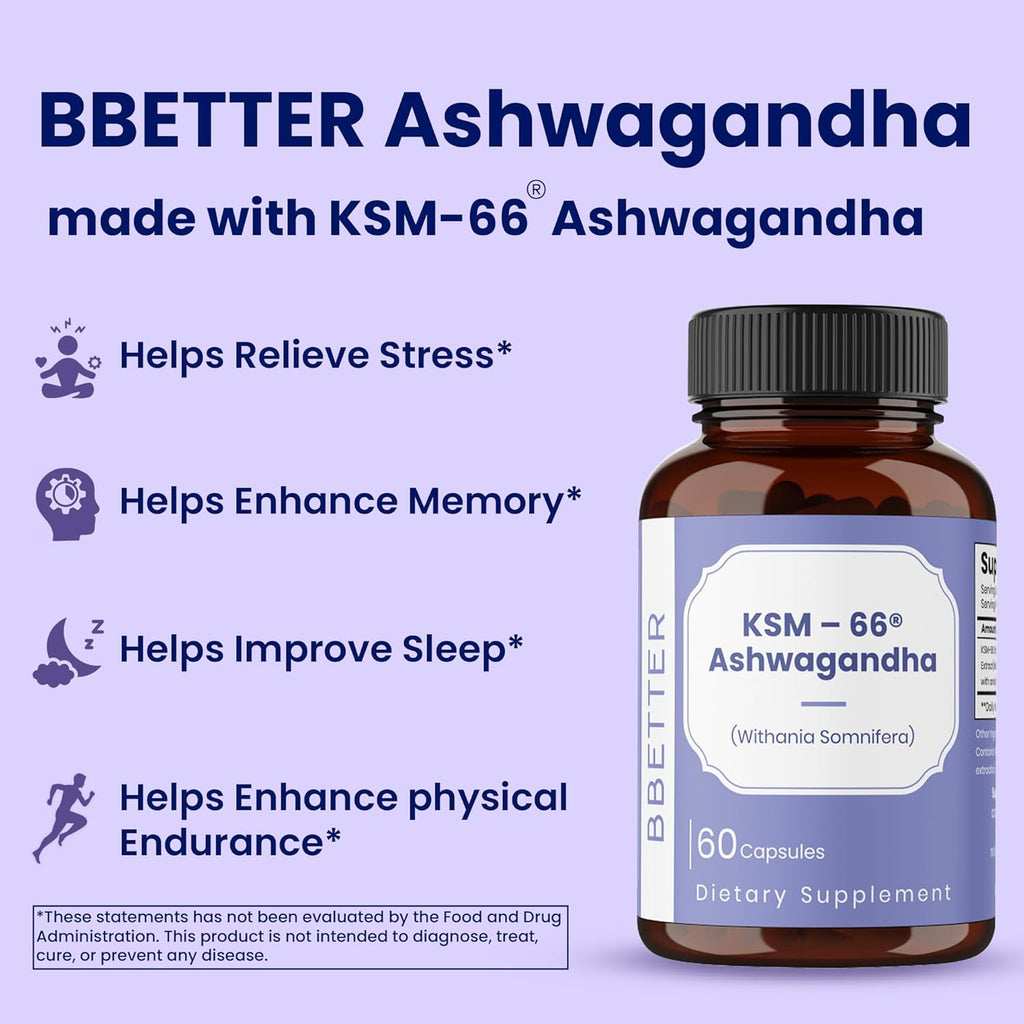 BBETTER Ashwagandha KSM-66 Capsules 500mg | Lab Tested Herbal Supplement for Stress Relief |Pure Organic Ashwagandha Powder | Supports Mental & Physical Well-Being Mood Enhancer | 180 Veg Capsules