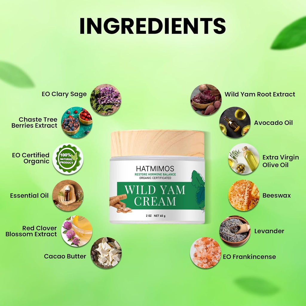 Wild Yam Cream, 2oz Wild Yam Root Organic Cream, Hormone Balance, Support Perimenopause & Menopause Relief, Progesterone, Wild Yam Cream for Women & Men Unscented for All Skin Type