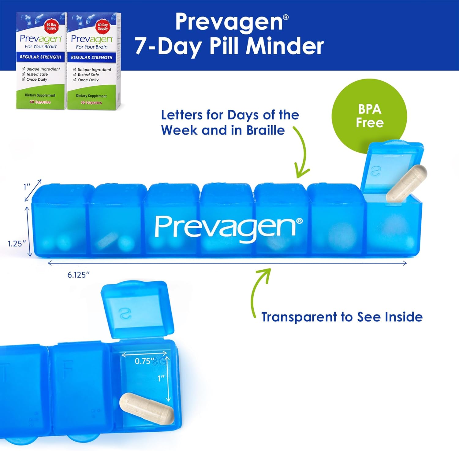 Prevagen Regular Strength - 120 Capsules (4 Month Supply) | Formulated for Your Brain | 10mg of Apoaequorin Plus Vitamin D3 with 7-Day Pill Minder