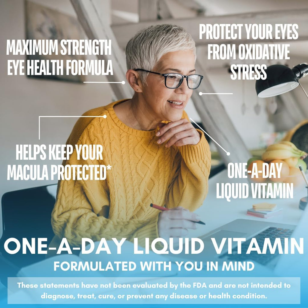 Liquid 20/20 Vision - Eye Vitamin Formula w/20mg Lutein, 4mg Zeaxanthin, 4mg Astaxanthin for Vision Support –Max Absorption- Great Taste & No Pills to Swallow– 32 Serv, 32oz