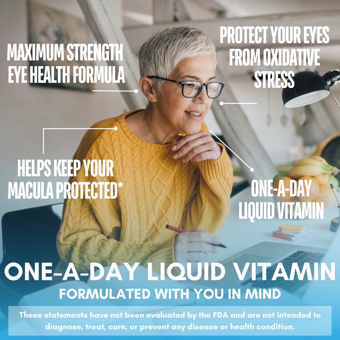 Liquid 20/20 Vision - Eye Vitamin Formula w/20mg Lutein, 4mg Zeaxanthin, 4mg Astaxanthin for Vision Support –Max Absorption- Great Taste & No Pills to Swallow– 32 Serv, 32oz