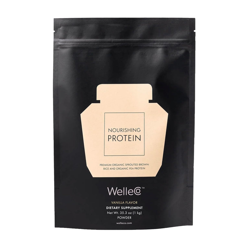 WelleCo Vegan Protein Powder, Gluten Free Premium Organic Sprouted Brown Rice & Pea Protein Blend, Low Carb & Dairy Free, for Energy, Muscle Recovery, 16g Protein Per Serving, Vanilla, 35.2oz Pouch