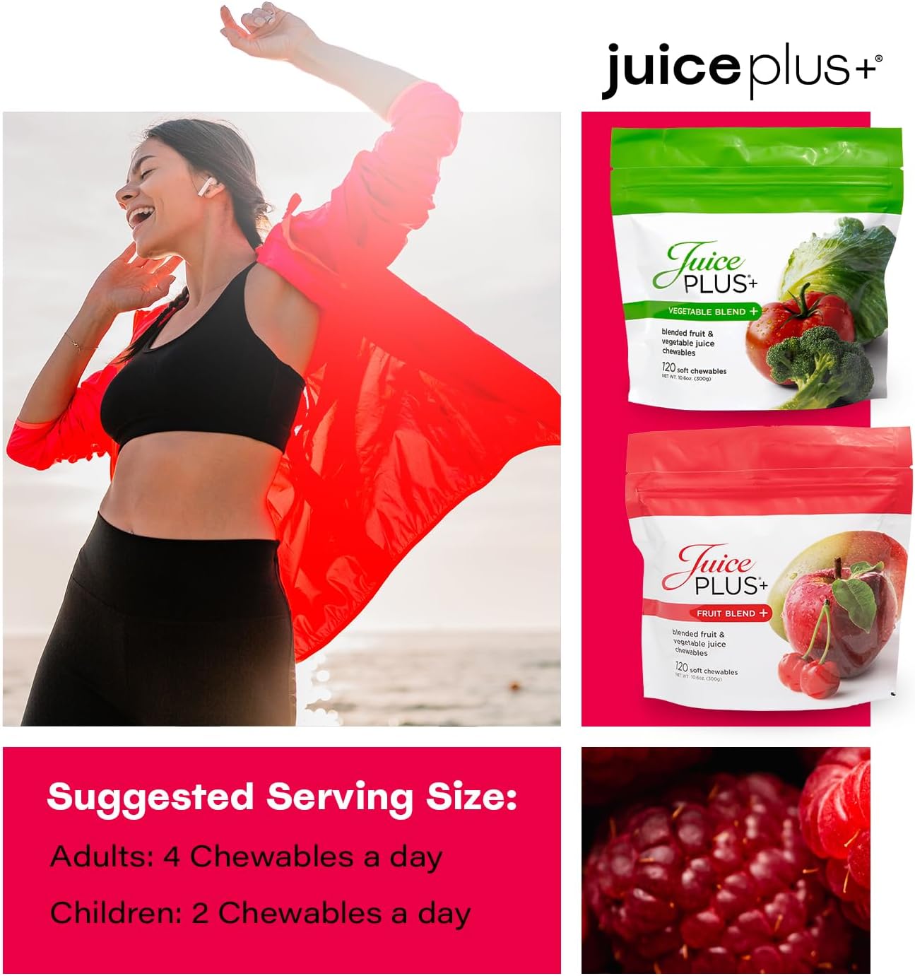 JuicePlus+ Fruit & Vegetable Blend Soft Chews - Tasty Vegan Fruit, Veggie Gummy Vitamins for Adults & Kids - 4 Month Supply 4 packs (2 of each flavor)