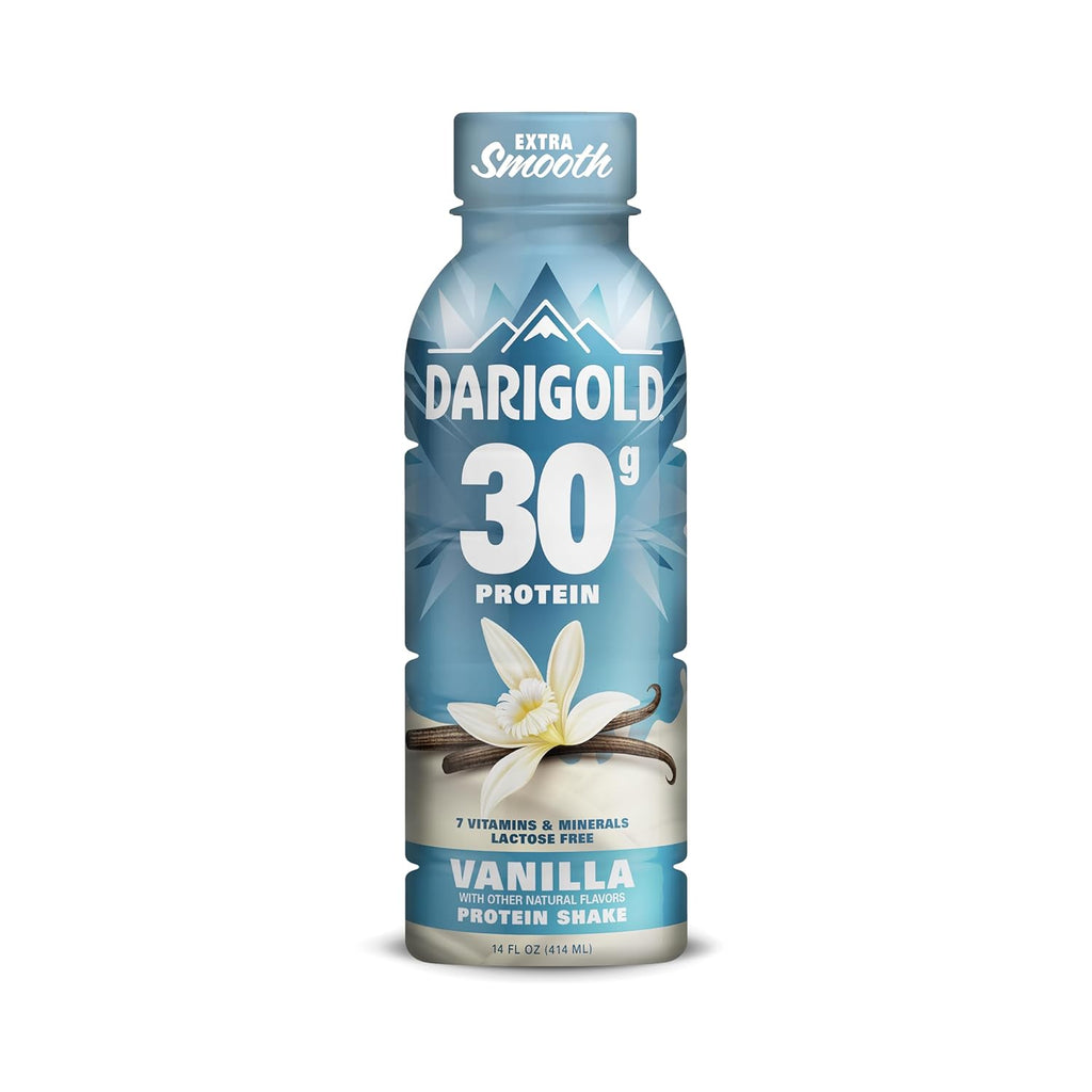 Darigold Ready to Drink Vanilla Protein Shake, 30g Protein, No Added Sugar, Lactose Free, Only 160 Calories. Electrolytes, Gluten Free - 14oz bottles 12 pack