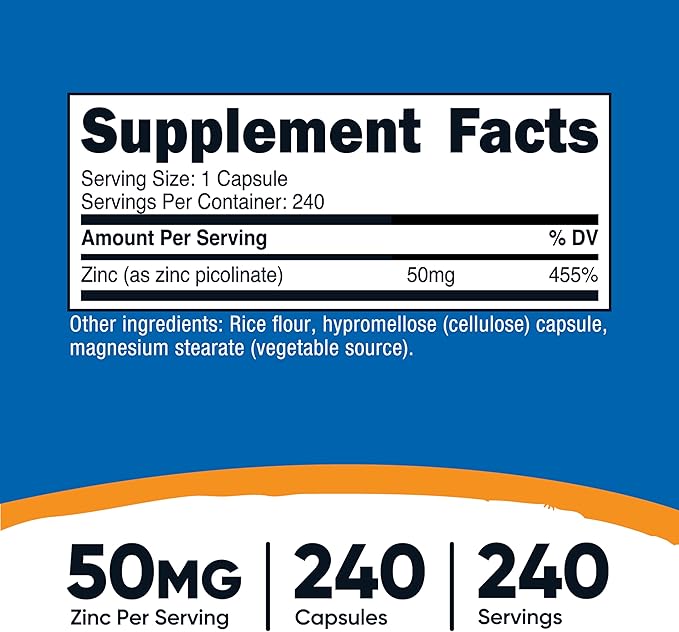 Nutricost Zinc Picolinate 50mg, 240 Vegetarian Capsules - Gluten Free and Non-GMO (240 Caps)