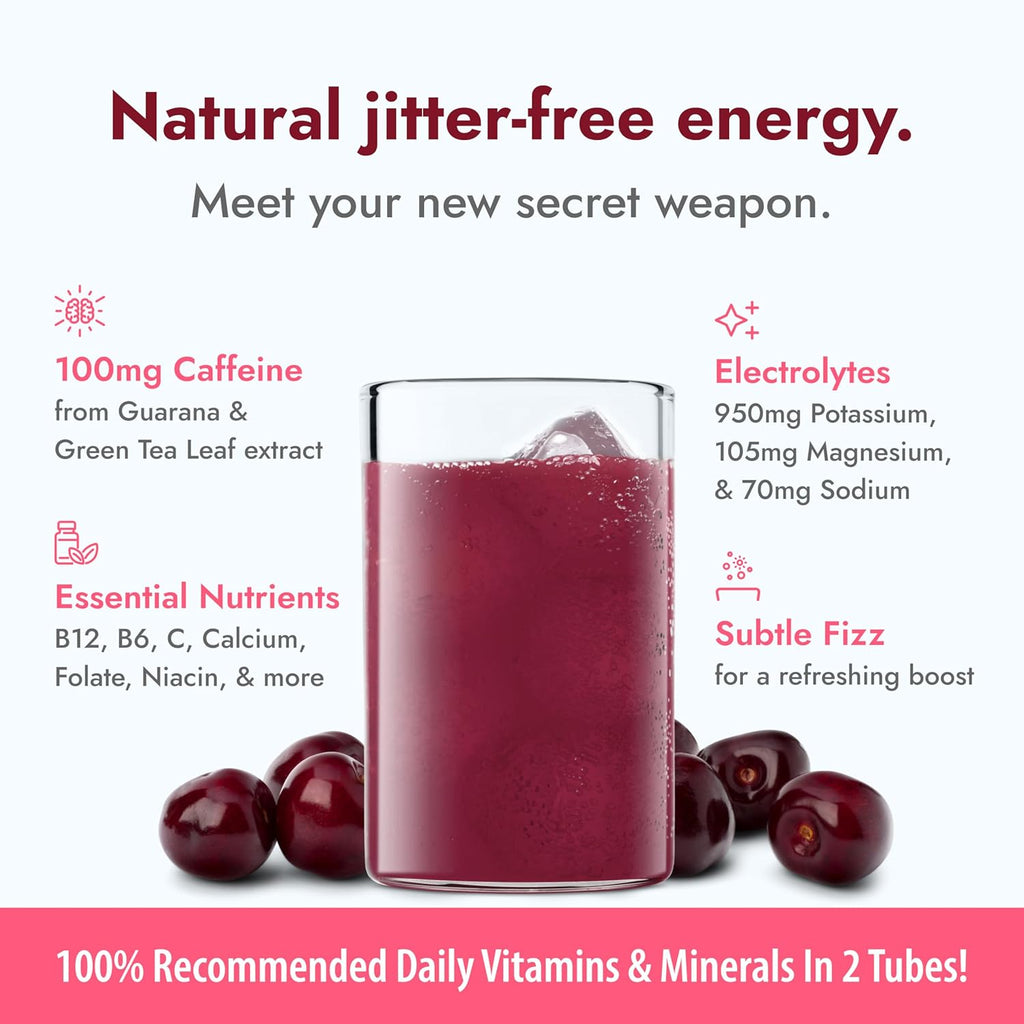 Zipfizz Daily Energy Drink Powder, Black Cherry, 20 Pack | 3-in-1 Sustained Energy, Rapid Hydration, and Essential Vitamins | Sugar-Free | Electrolyte Powder | Contains Vitamin B-12 & Antioxidants