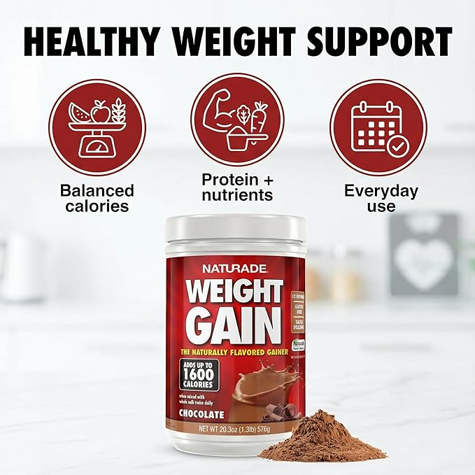 Naturade Weight Gain Nutrition Drink Mix for Healthy Weight Support, Balanced Calories with Protein, Vitamins & Minerals, Chocolate - 20.3 oz