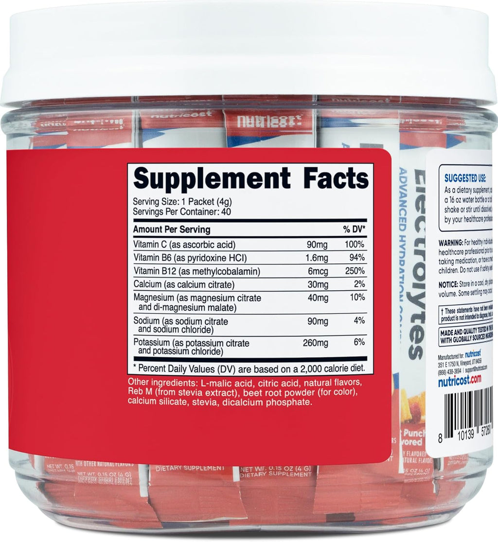 Nutricost Electrolytes Complex, Fruit Punch Flavored, 40 Stickpacks - Advanced Hydration Complex