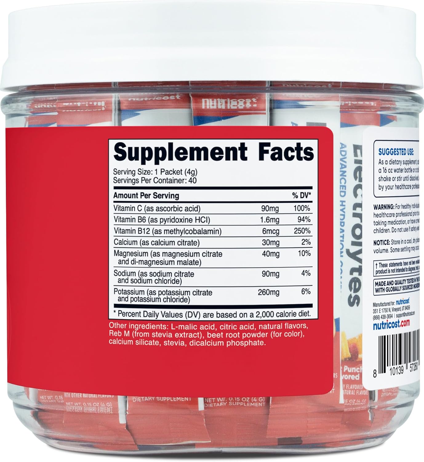 Nutricost Electrolytes Complex, Fruit Punch Flavored, 40 Stickpacks - Advanced Hydration Complex