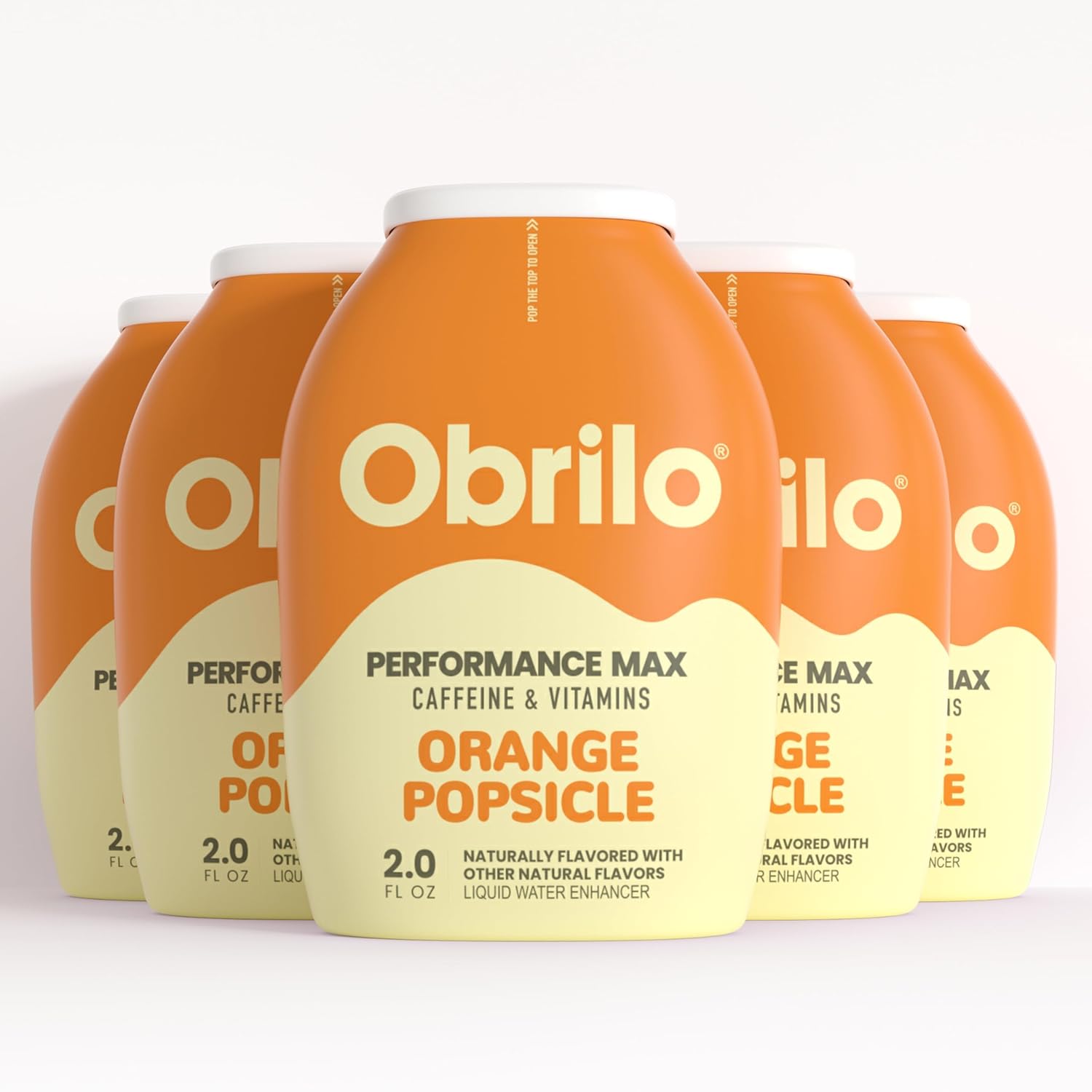 Obrilo Performance Energy Dye Free Water Enhancer - L-Theanine + Taurine + Vitamin Complex + Ginseng + Guarana Seed, 2.0 Fl. Oz. x 5 Bottles (Orange Popsicle)