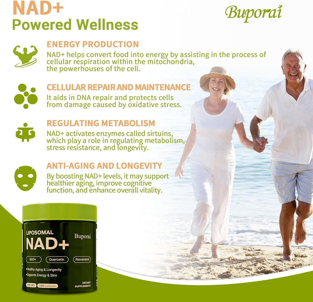 NAD Supplement 900mg with Resveratrol & Quercetin, NAD Supplement for Anti-Aging, Cellular Energy & Repair-100 Capsules