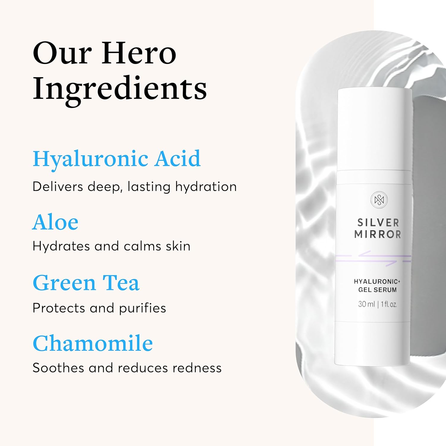 Hyaluronic Acid Serum for Face (1 Fl Oz) Gel Serum for Face, Hydrate, Plump, Brighten, Tone and Smooth the Appearance of Wrinkles, for All Skin Types, By Silver Mirror