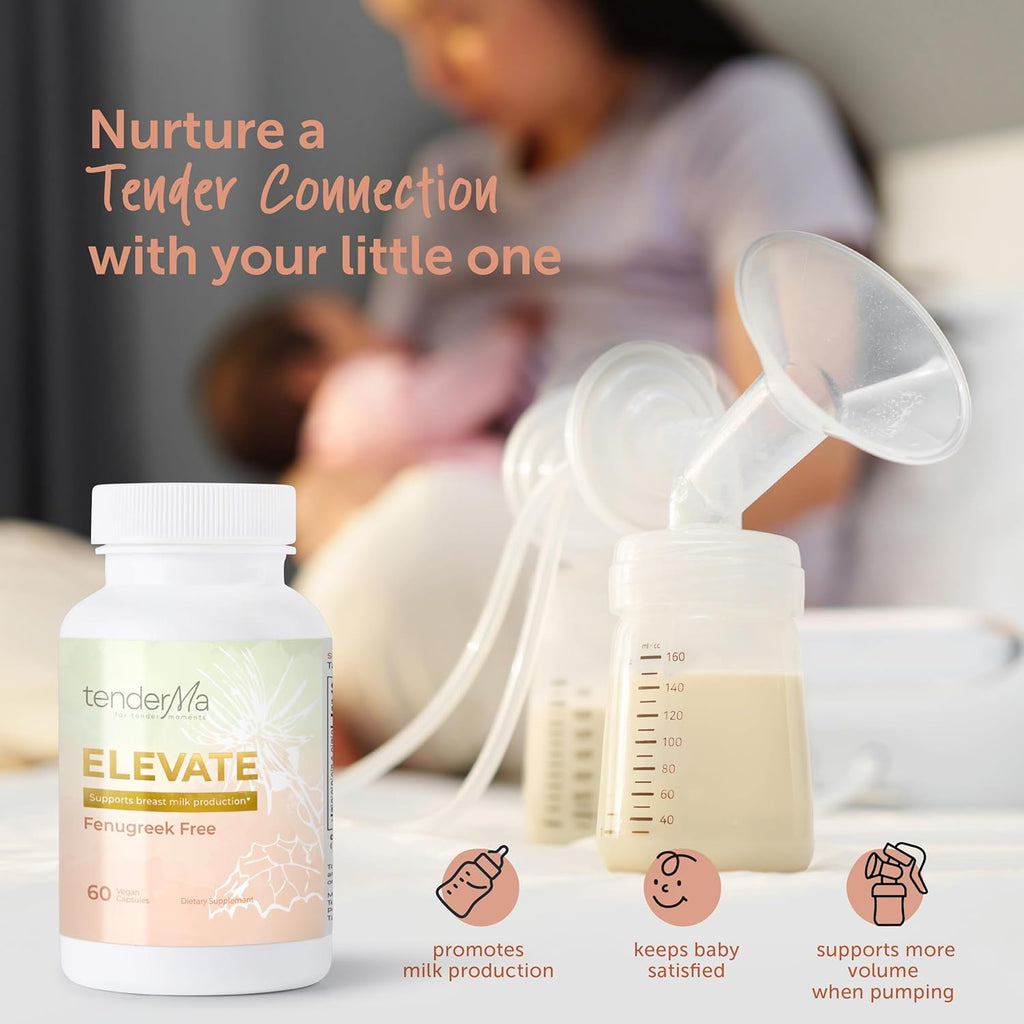 Elevate – Fenugreek-Free Lactation Supplement with Organic Goat’s Rue, Lion’s Mane, Blessed Thistle & Brewer’s Yeast – Vegan, Non-GMO Herbal Breastfeeding Support – 60 Capsules