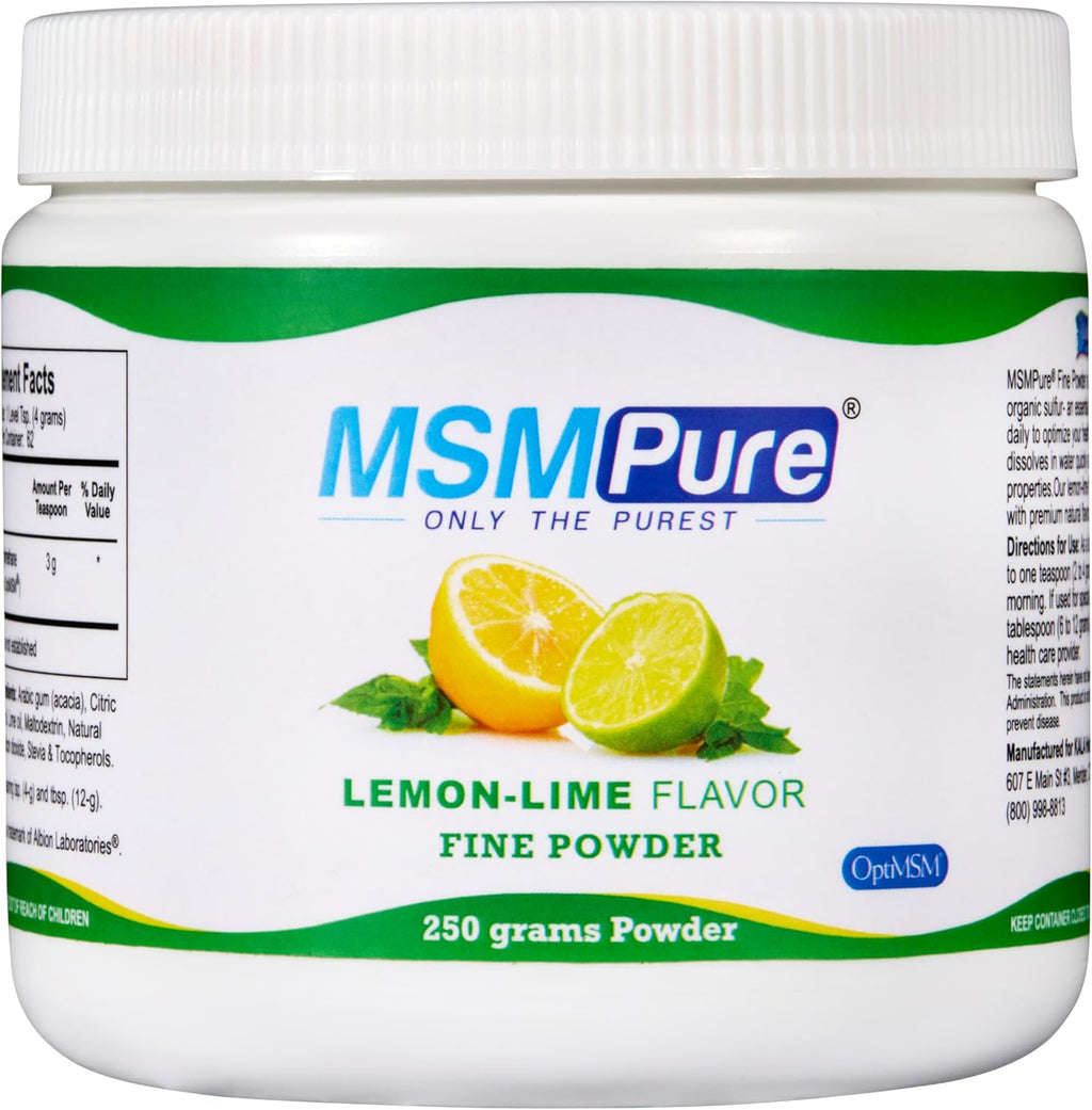 KALA HEALTH MSMPure Fast Dissolving Lemon Lime Flavored Fine MSM Powder Crystals – US-Made MSM for Joint Health, Skin Appearance, and Hair & Nail Support – 8.8 oz, Organic Sulfur