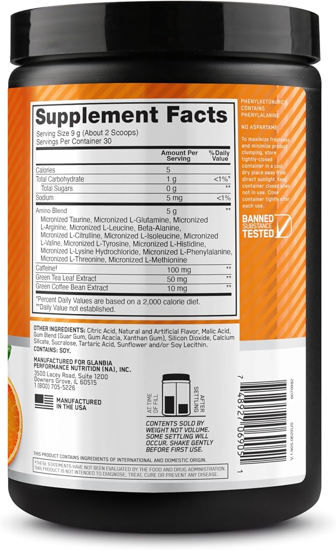 Optimum Nutrition Amino Energy Powder – Energy & Focus Pre Workout with Amino Acids, BCAA, Green Tea Caffeine & Coffee, Muscle Recovery Support – Citrus Sprtiz, 30 Servings (Packaging May Vary)