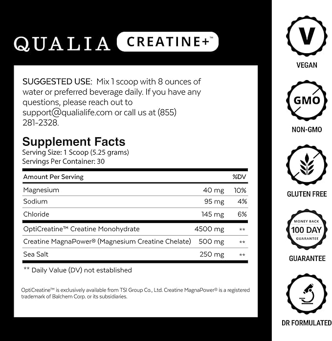 Qualia Creatine | Advanced Creatine Complex | 2 Creatine Sources + Magnesium | Optimized Creatine Absorption | Muscle Performance, Brain Function, & Healthy Aging