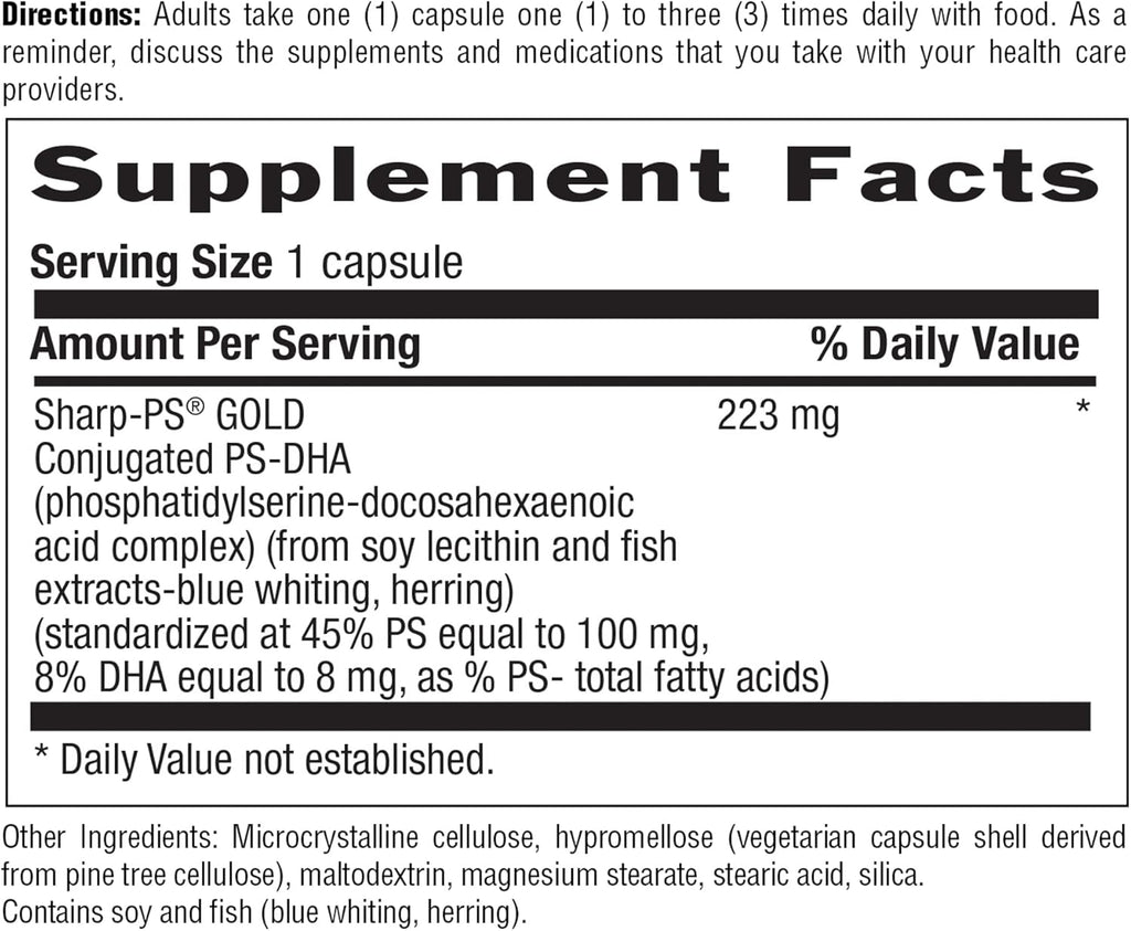 Country Life Sharp Thought - Memory & Cognitive Support Supplement – Sharp-PS Gold Phosphatidylserine + DHA – Promotes Mental Clarity & Faster Recall – Gluten-Free, 60 Capsules