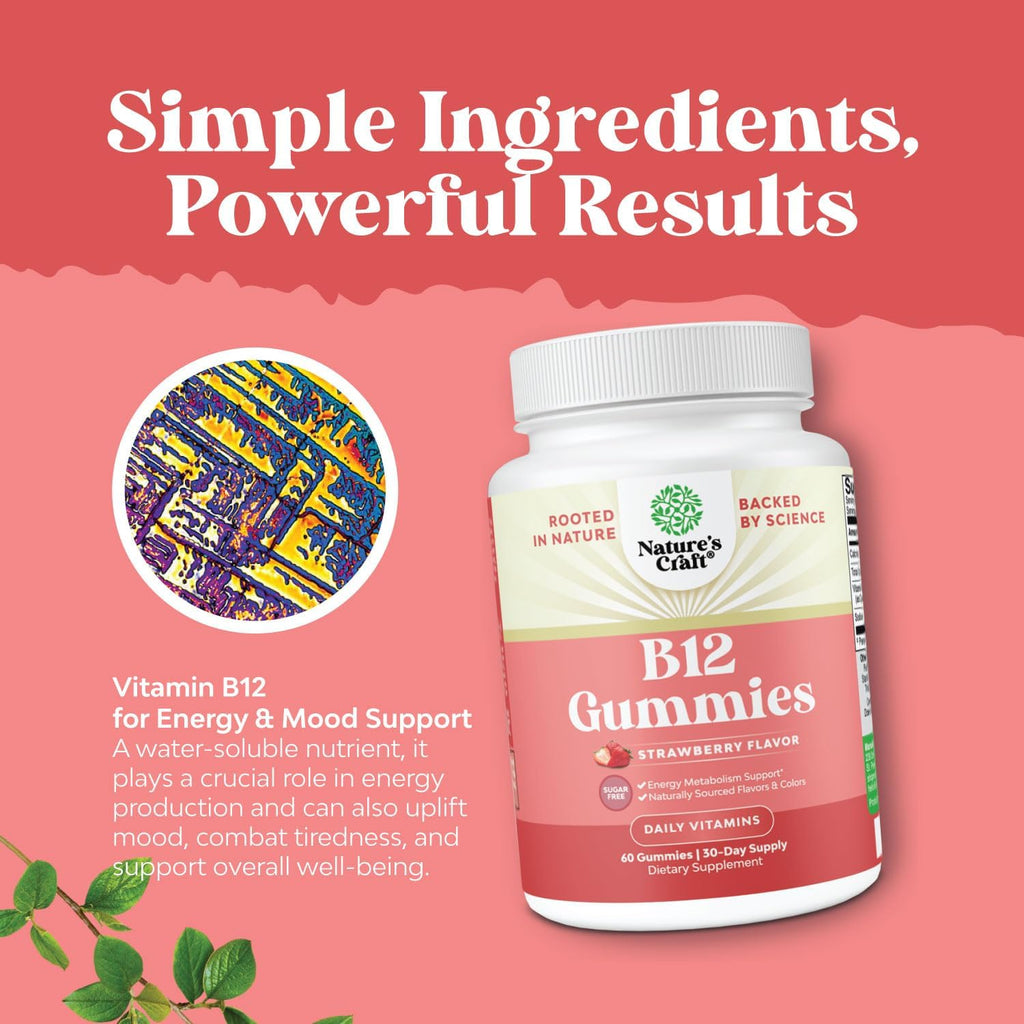 Vitamin B12 Gummies for Adults - Sugar Free Vitamin B12 1000 mcg Chewable Gums for Energy & Mood Support, Immune & Nerves Health - Kosher Non-GMO & Gluten Free Supplement for Women & Men - 60 Count
