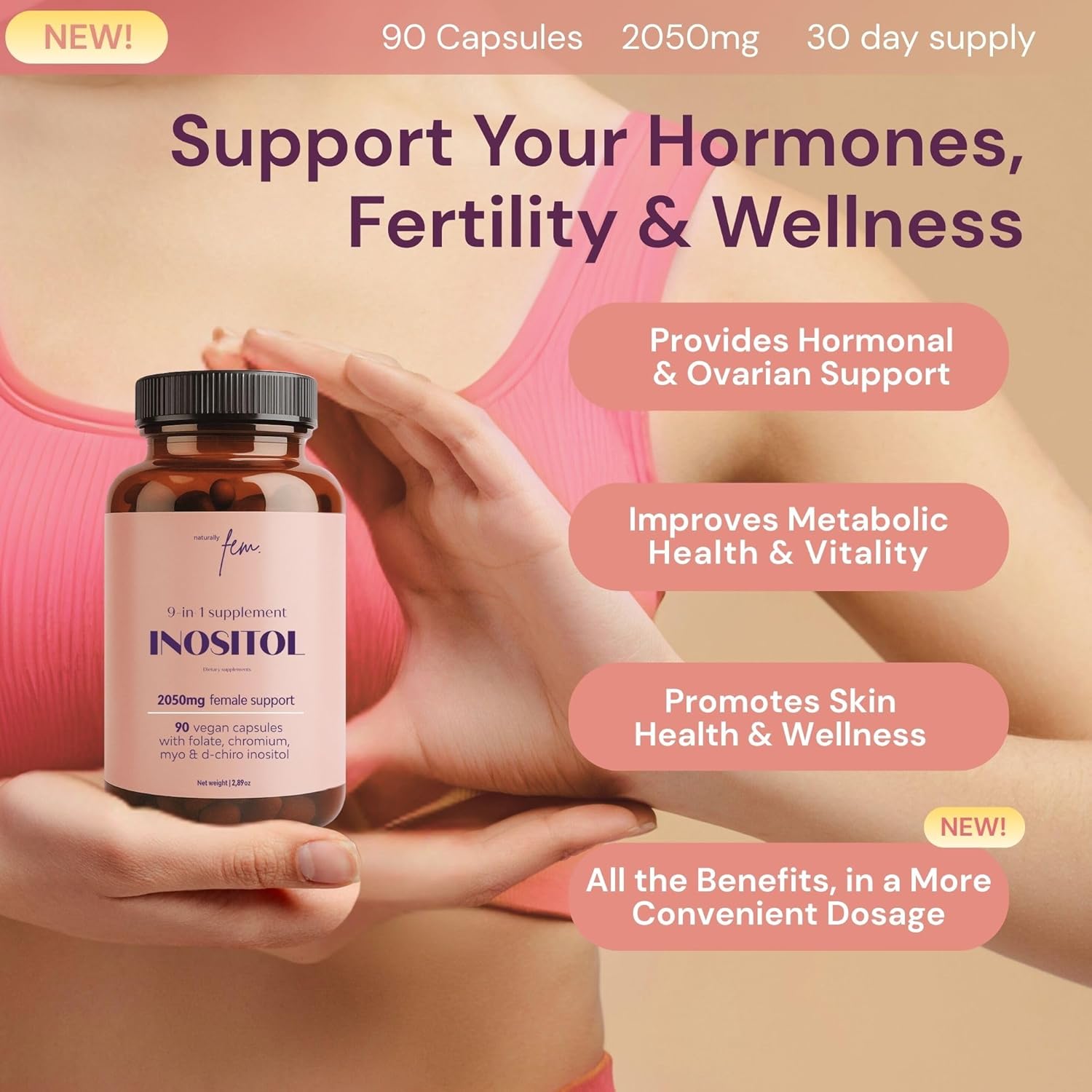QSTA Myo-Inositol & D-Chiro Inositol Supplement for Women 2050mg (40:1 Ratio) – 9-in-1 Hormonal & Metabolic Support with Folate, Vitamin B6, B12, D3, Zinc & Chromium