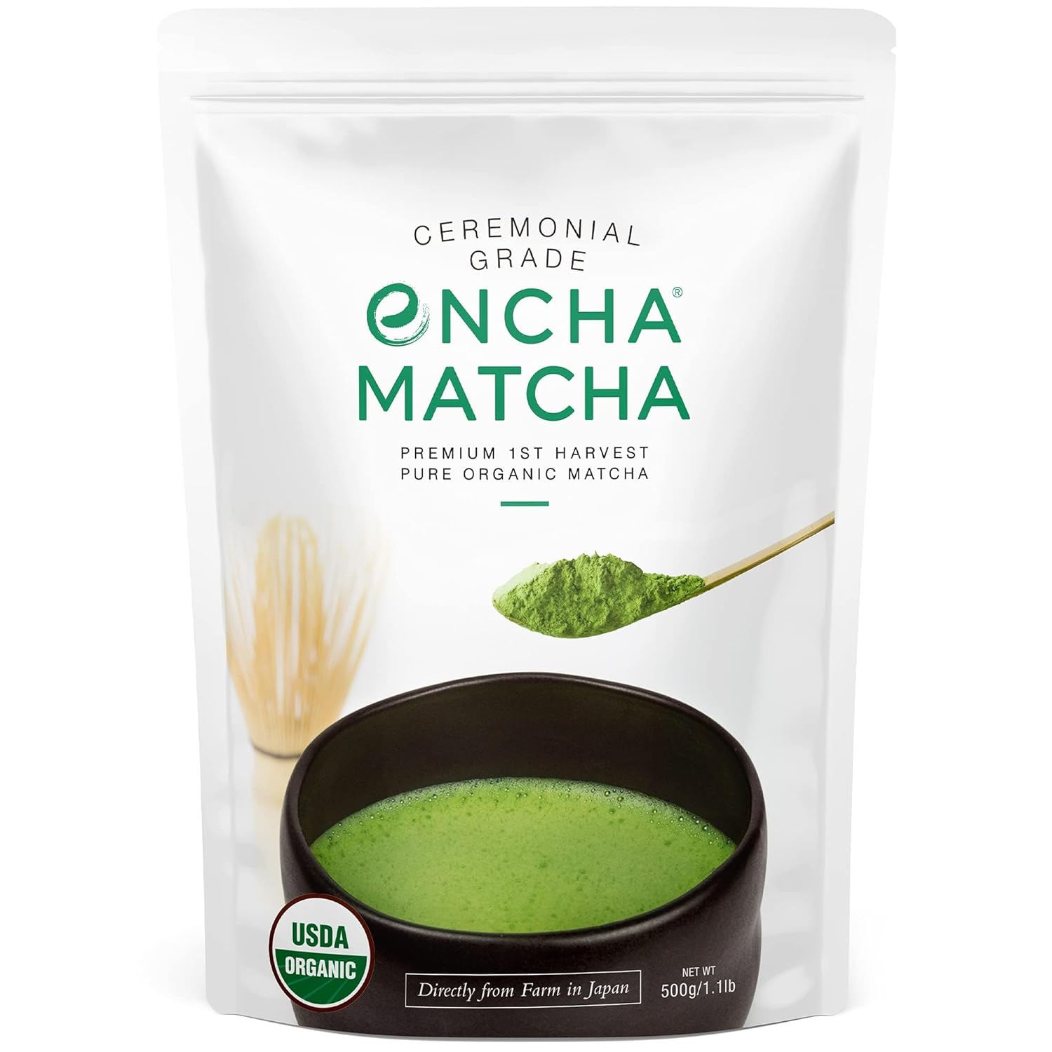 Encha Ceremonial Grade Organic Matcha Powder - First Harvest Organic Japanese Matcha Green Tea, From Uji, Japan (Organic Ceremonial, 1 Pound (17.6oz))