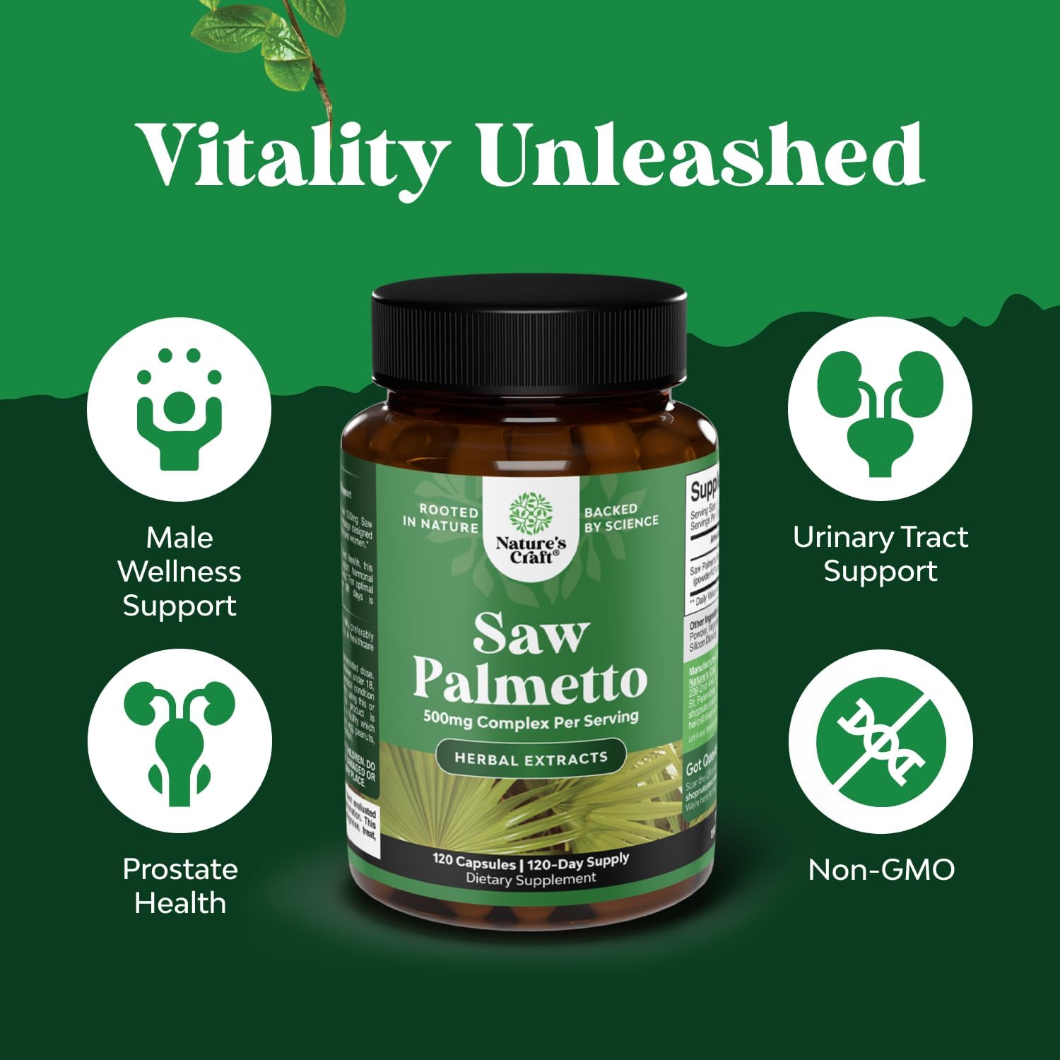 Natures Craft Extra Strength Saw Palmetto Extract - Advanced Saw Palmetto for Women and Men's Hair Health and Urinary Support with Plant Sterols & Flavonoids - Potent Herbal Supplement 120 Capsules