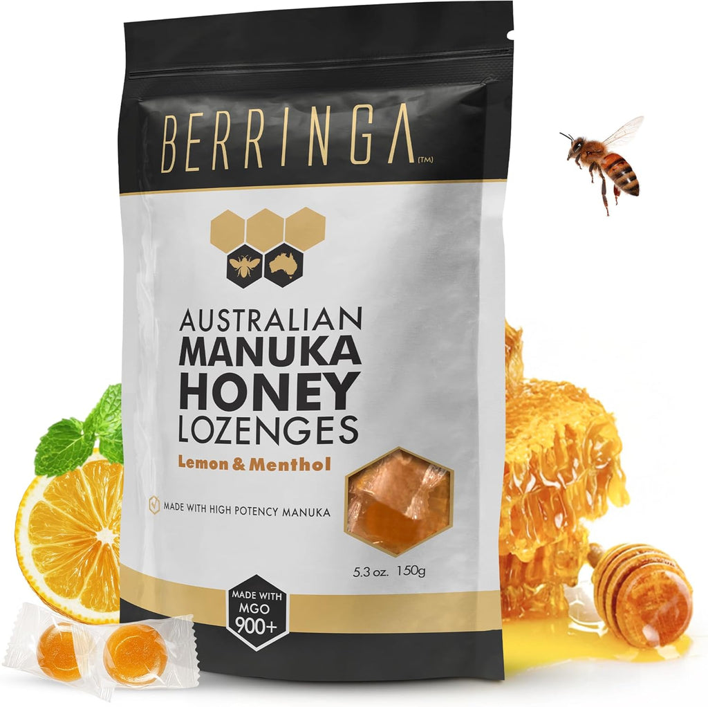 Berringa Australian Manuka Honey Lozenges, Lemon & Menthol, MGO 900+, 5.3 oz, 30 Count