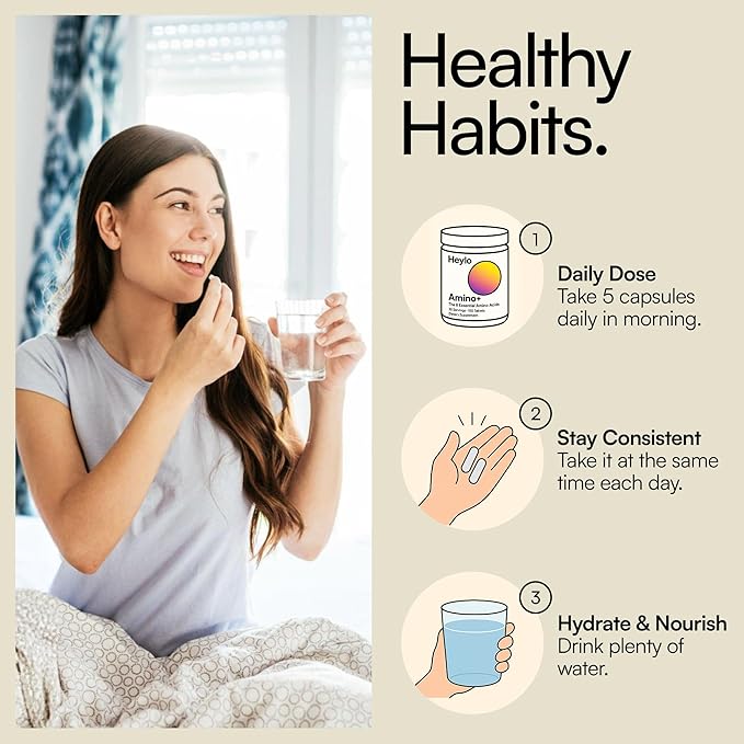 Heylo Amino+ Acid Supplement Blend - Essential Amino Acids with BCAAs for Muscle Recovery, Energy, and Protein Synthesis | Healthy Skin & Joints - Vegan, Non-GMO, 150 Tablets