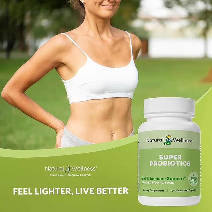 Natural Wellness Super Probiotic + Prebiotic Blend – 10 Billion CFUs with 8 Strains – Probiotics for Women & Men for Digestive Health, Gut Balance & Immune Support – Non-GMO, 30-Day Supply