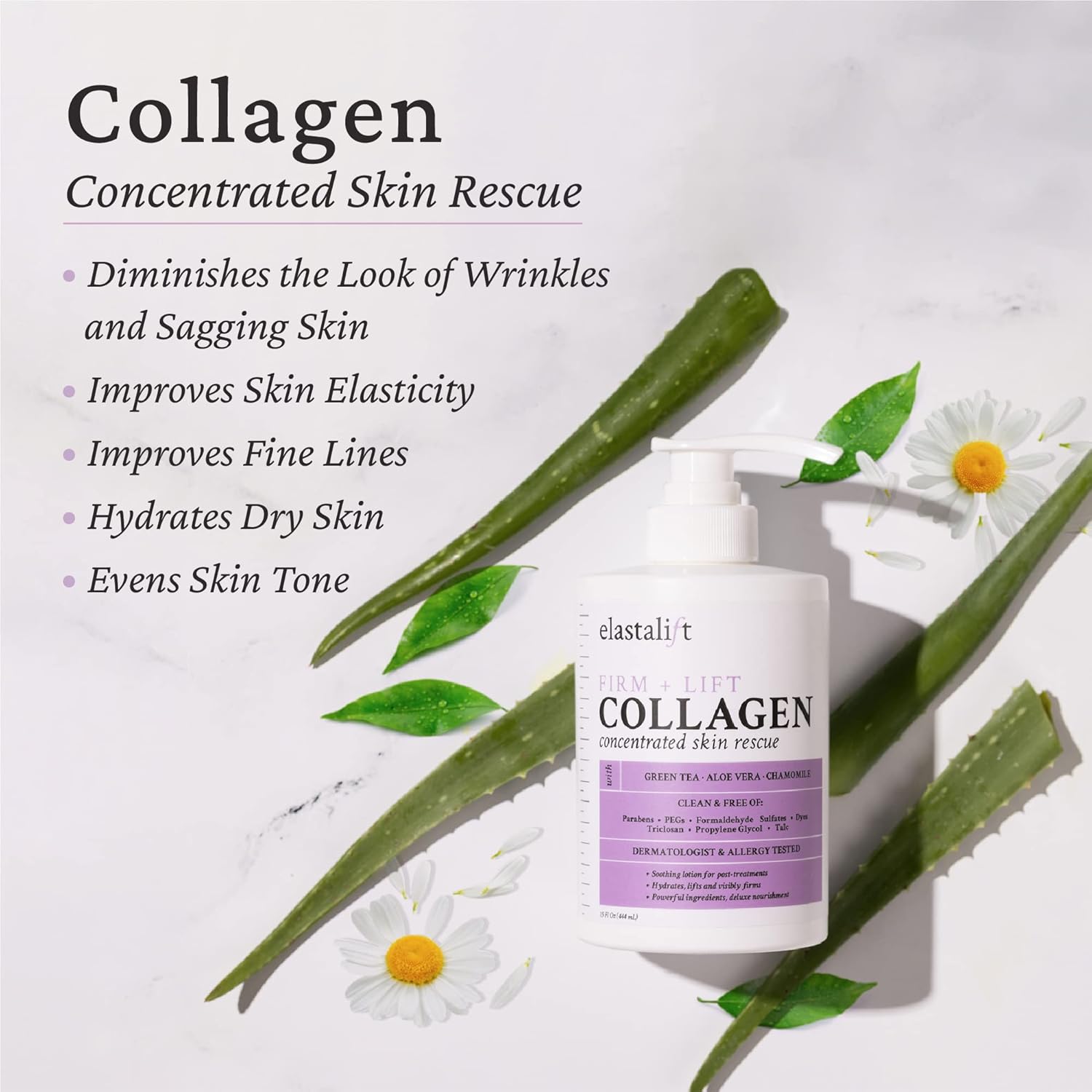 Elastalift Collagen Body Cream + Hyaluronic Acid Lotion Skin Care Set, Anti Aging Face & Body Moisturizer Dry Skin Rescue Creams For Wrinkle Control, Lifting, Firming, & Tightening Skin, 2-Pack