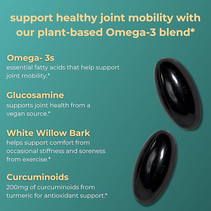 Iwi Life Joint Omega-3, 60 Softgels (30 Servings), Plant-Based Algae Omega-3 with Glucosamine, Mobility Support Dietary Supplement, Krill & Fish Oil Alternative, No Fishy Aftertaste
