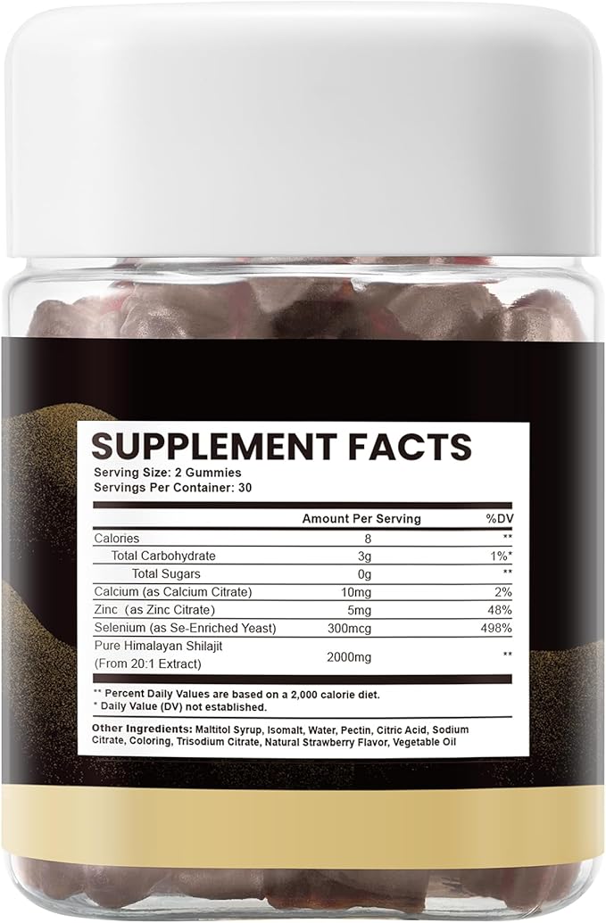 Shilajit Gummies Supplements, Shilajit Gummies, Lab Test, Trace Minerals, for Men, Women, Non-GMO, Natural Color & Flavor, 60 Count