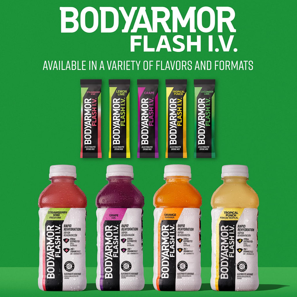 BODYARMOR Flash IV Electrolyte Packets, Lemon Lime - Zero Sugar Drink Mix, Single Serve Packs, Coconut Water Powder (6 Count)
