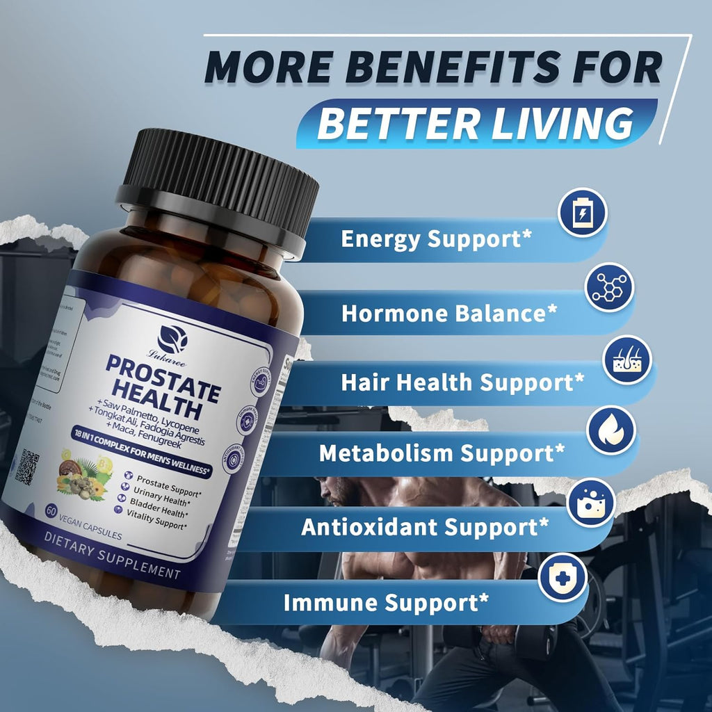 Prostate Health Supplements for Men - 18 in 1 Saw Palmetto with Pumpkin Seed & Nettle - Advanced DHT Blocker - Urinary Tract Health Support - Enhanced with Ashwagandha, Reishi, 60 Capsules