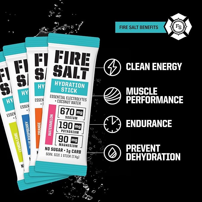 Fire Science Fire Salt Hydration Sticks, Electrolytes & Coconut Water, Hydration Drink Mix with Magnesium, Potassium & Sodium, Zero Sugar, Single Serve On The Go Packs, Variety Pack Flavors, 12 Count