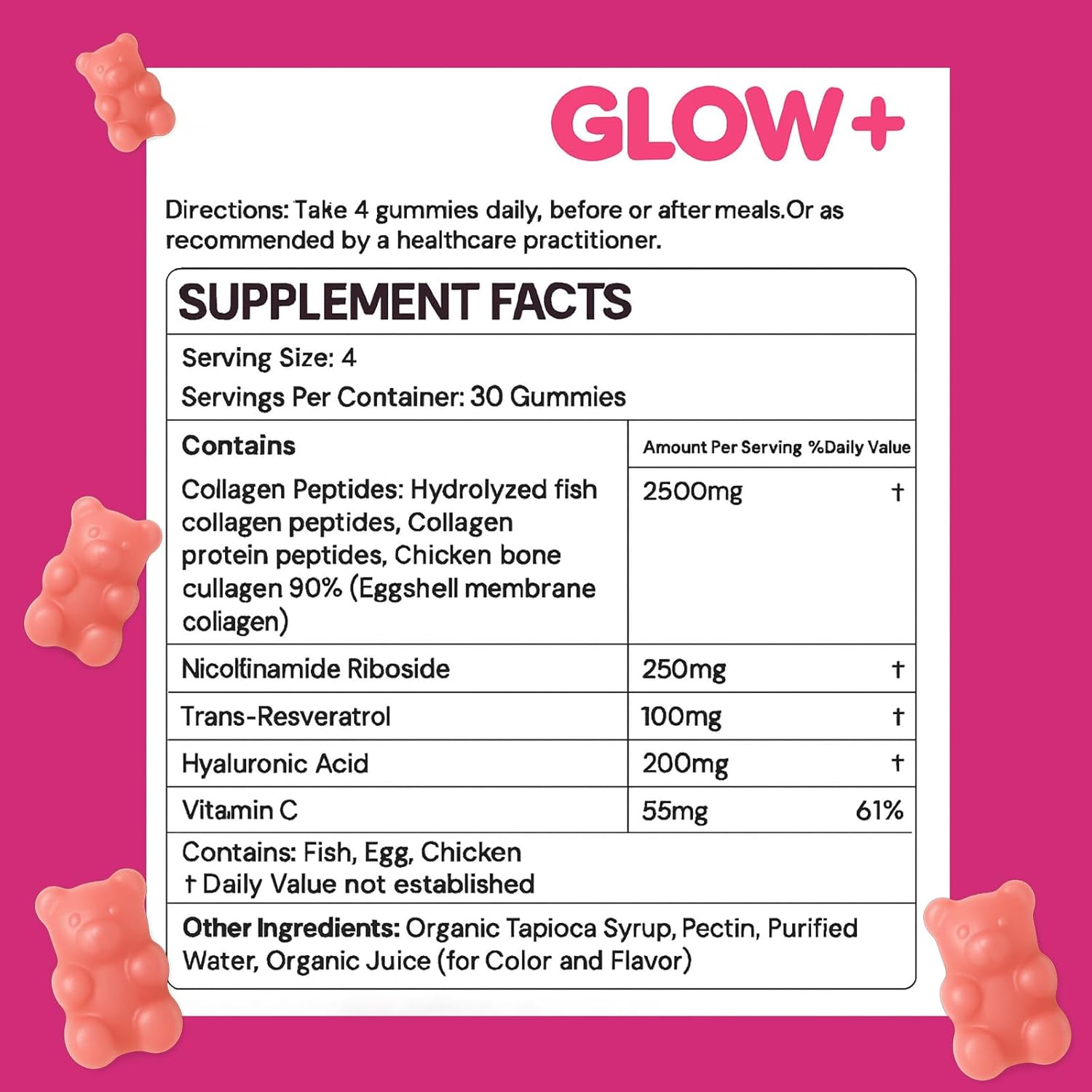JoviGLOW+ NAD+ & Collagen Gummies, with Hydrolyzed Collagen Peptides, Resveratrol, Hyaluronic Acid & Vitamin C, Anti-Aging, Supports Skin, Hair & Nail Wellness, Daily Vitality Gummies