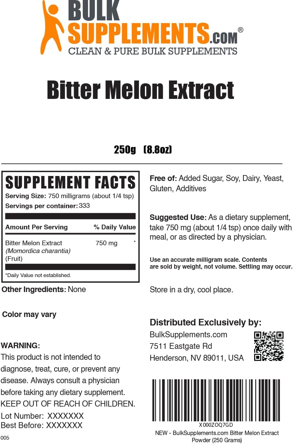 BulkSupplements.com Bitter Melon Extract Powder - Bitter Melon Supplement, Bitter Gourd Extract - Herbal Supplement, Gluten Free, 750mg per Serving, 250g (8.8 oz) (Pack of 1)