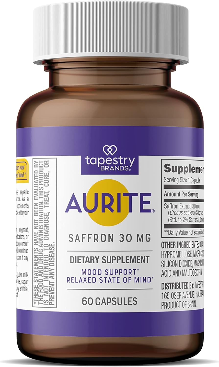 Saffron Supplement | Stress Management, Herbal Mood Support, Long-Term Memory, for Women & Men. 60 Count, Saffron 30mg, Vegetarian Friendly, Non-GMO, Gluten-Free, Soy-Free (2 Months of Supply)